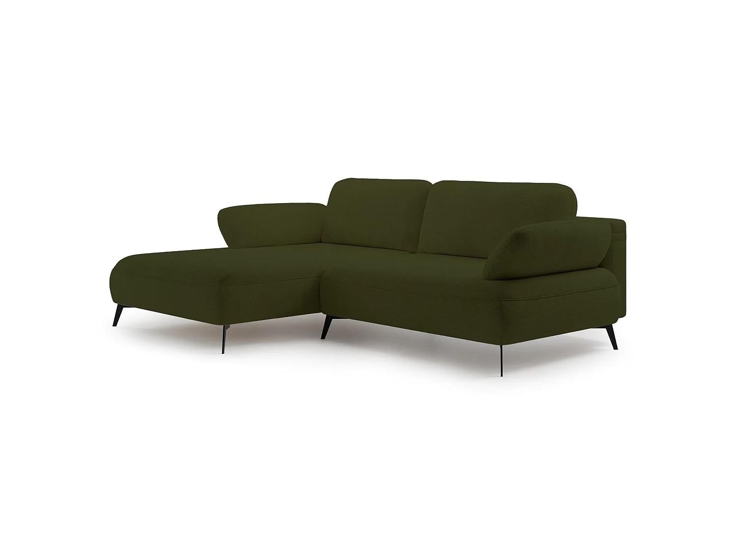 Ecksofa mit Schlaffunktion – Bettkasten – hydrophobe Chenille – linksseitig – Olivgrün – AVOLLA