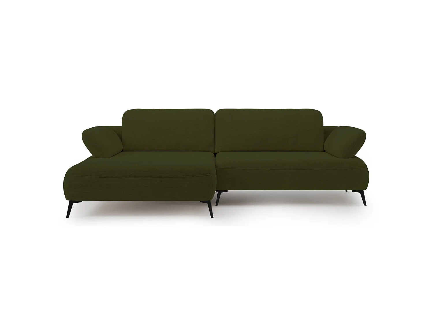 Ecksofa mit Schlaffunktion – Bettkasten – hydrophobe Chenille – linksseitig – Olivgrün – AVOLLA