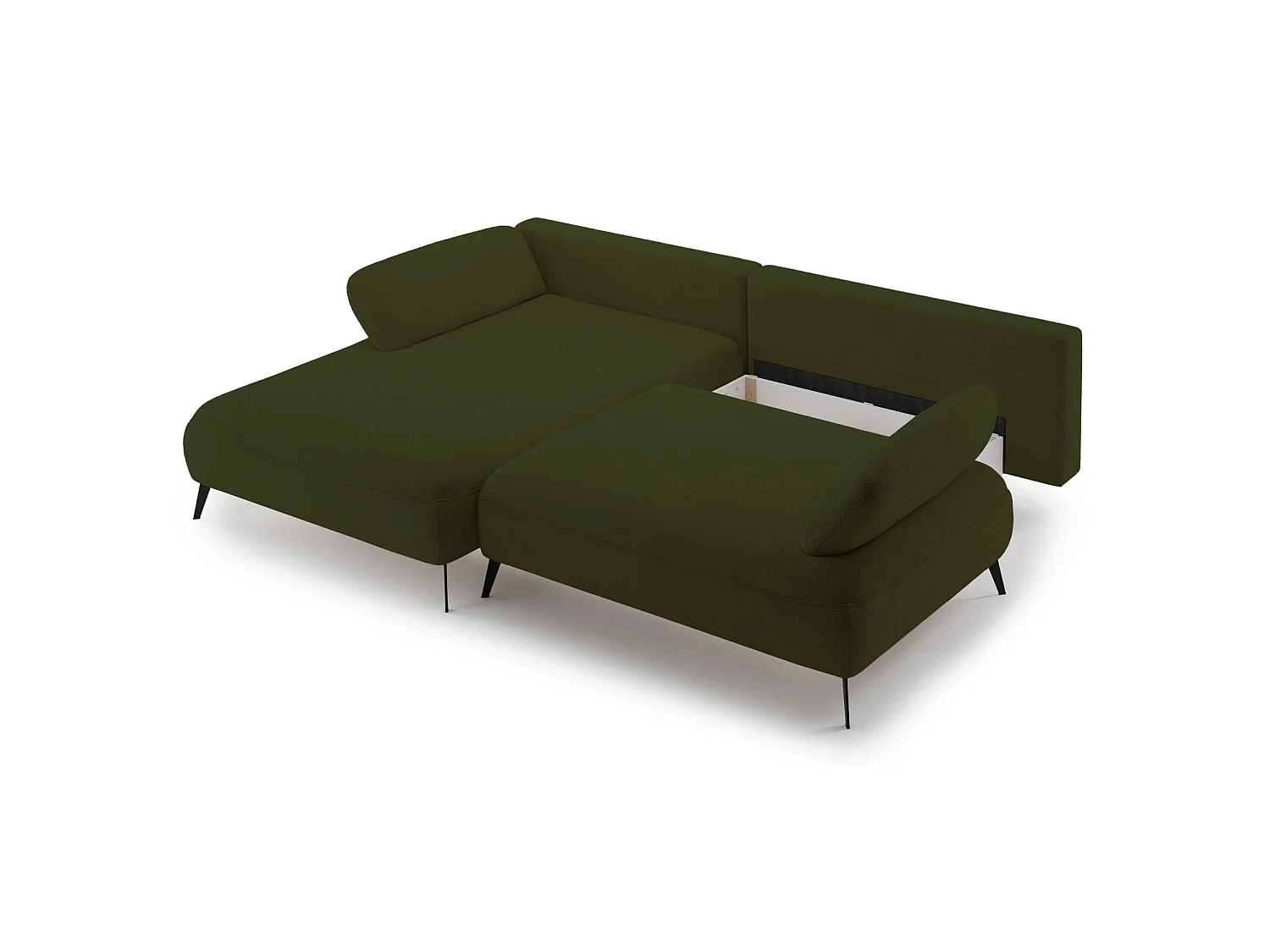 Ecksofa mit Schlaffunktion – Bettkasten – hydrophobe Chenille – linksseitig – Olivgrün – AVOLLA