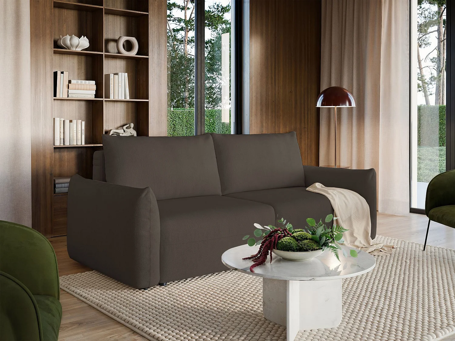 Canapé convertible 3 places – tissu chenille – marron – THEOLLA