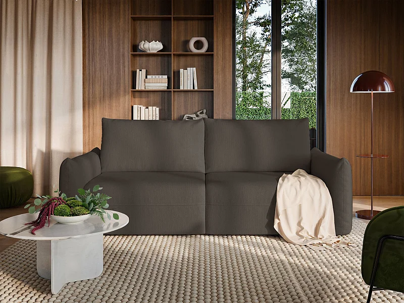 Canapé convertible 3 places – tissu chenille – marron – THEOLLA