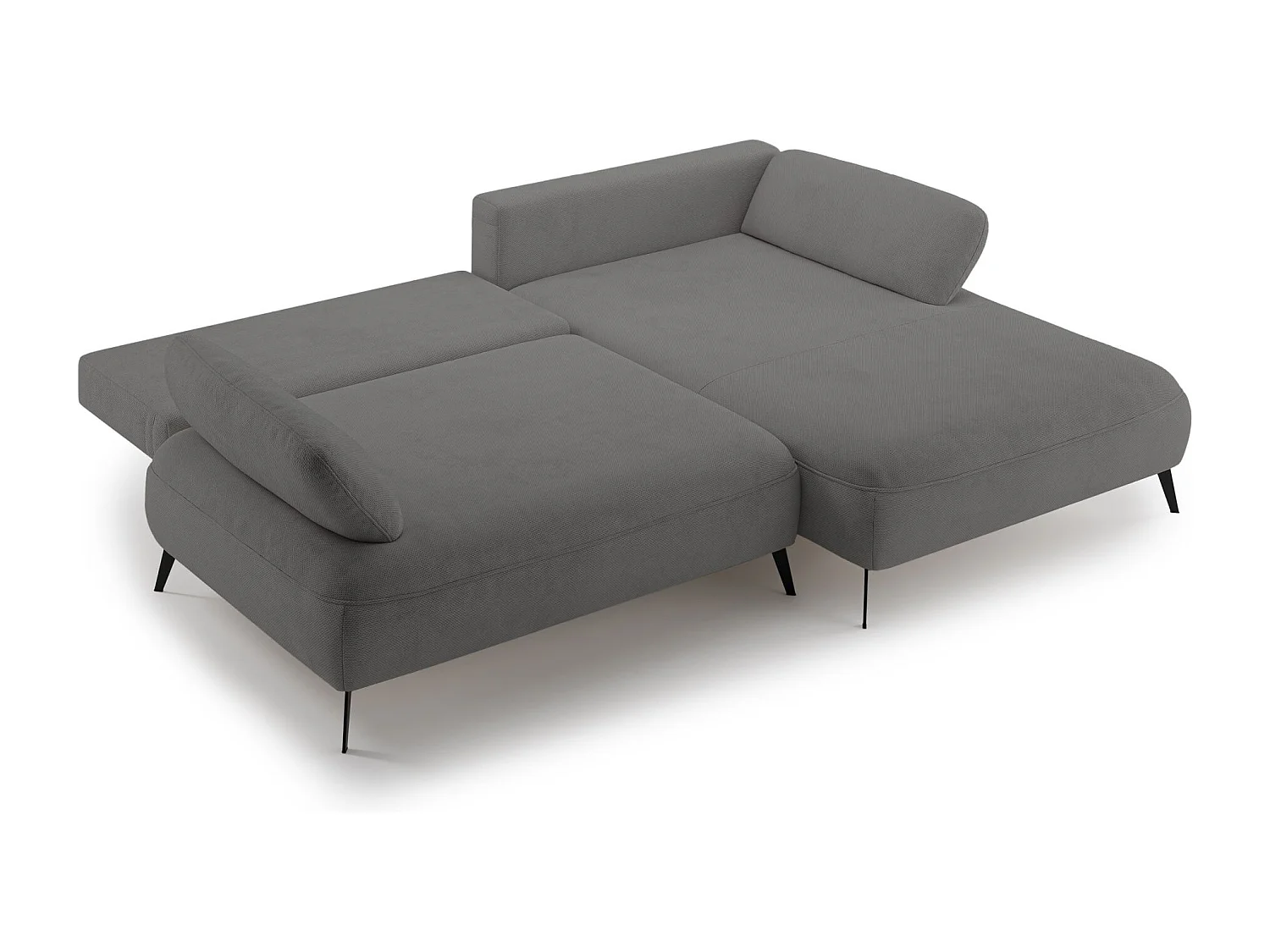 Canapé d’angle convertible – coffre de rangement – chenille hydrofuge – côté droit – gris – AVOLLA