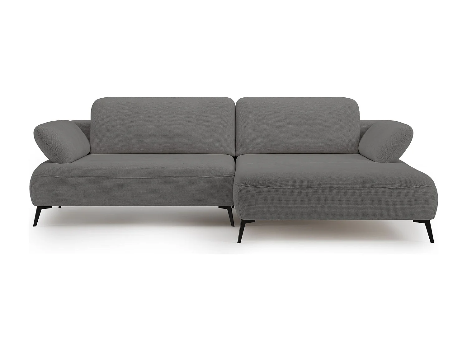 Canapé d’angle convertible – coffre de rangement – chenille hydrofuge – côté droit – gris – AVOLLA