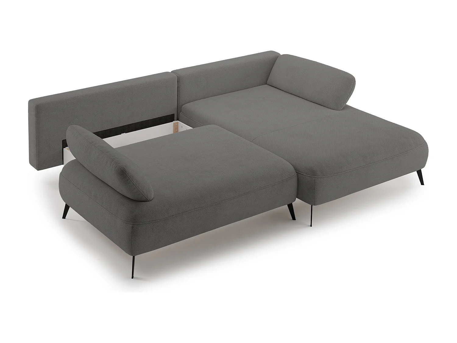 Canapé d’angle convertible – coffre de rangement – chenille hydrofuge – côté droit – gris – AVOLLA