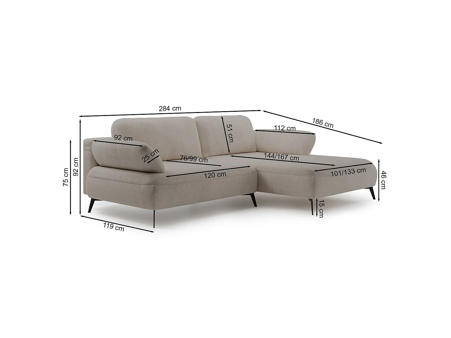 Ecksofa mit Schlaffunktion – Bettkasten – hydrophobe Chenille – rechtsseitig – Grau – AVOLLA
