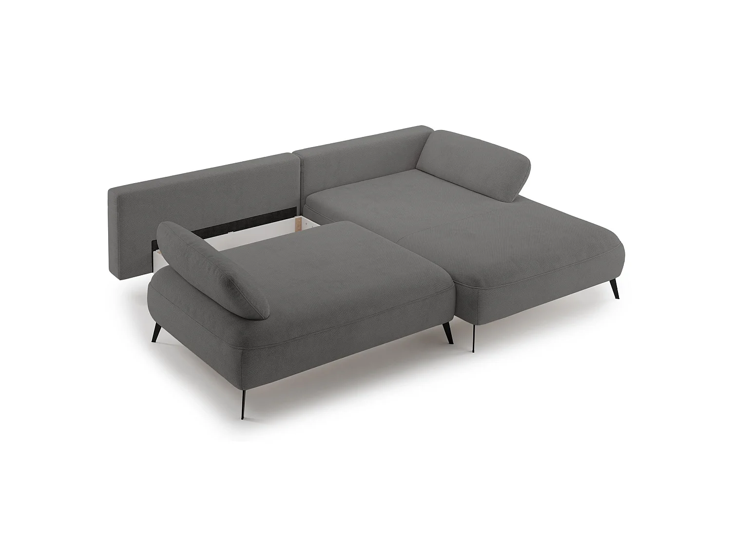 Ecksofa mit Schlaffunktion – Bettkasten – hydrophobe Chenille – rechtsseitig – Grau – AVOLLA