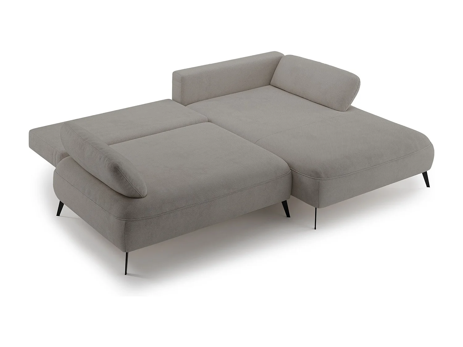 Canapé d’angle convertible – coffre de rangement – chenille hydrofuge – côté droit – gris beige – AVOLLA