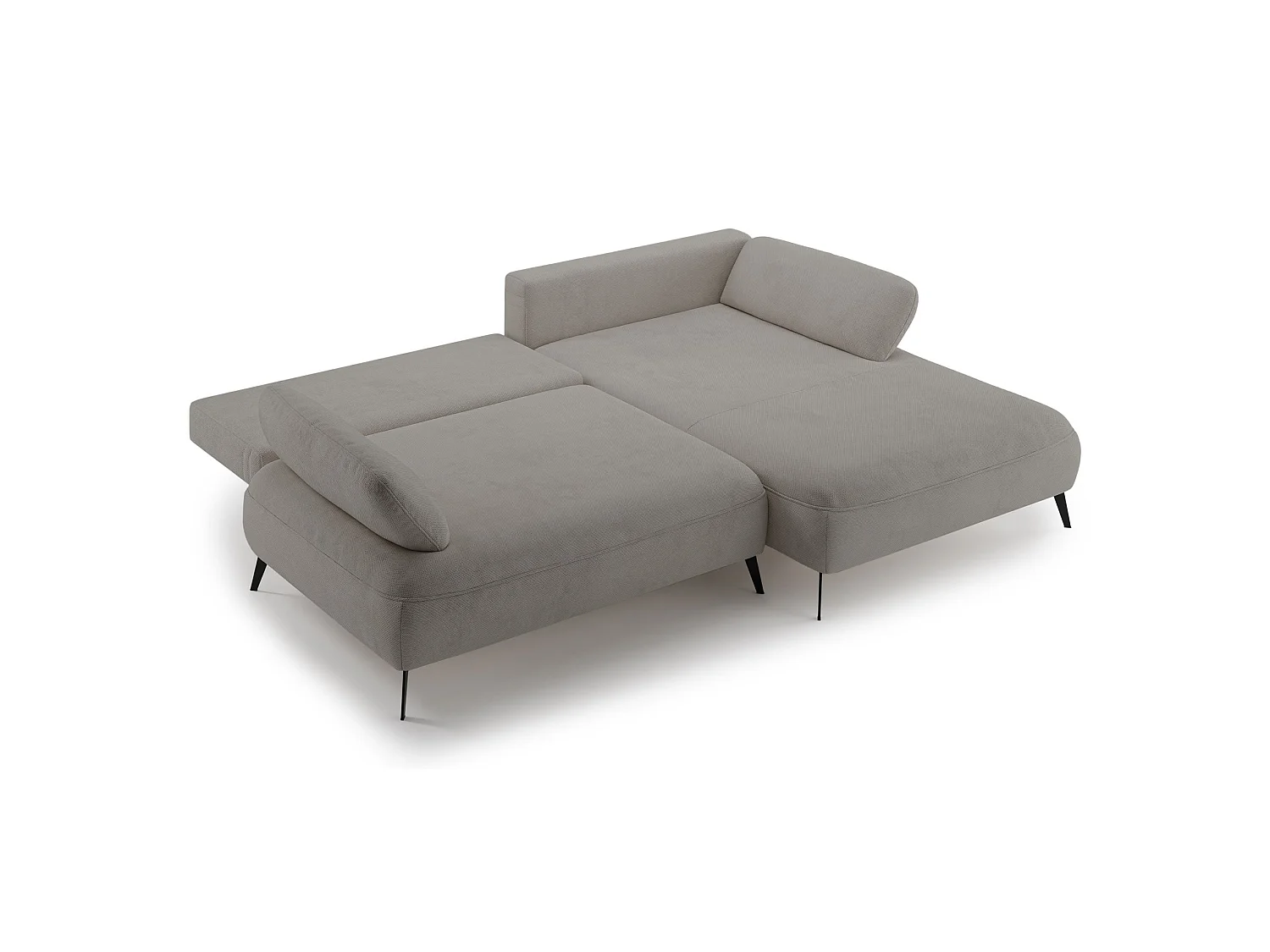 Ecksofa mit Schlaffunktion – Bettkasten – hydrophobe Chenille – rechtsseitig – Graubeige – AVOLLA