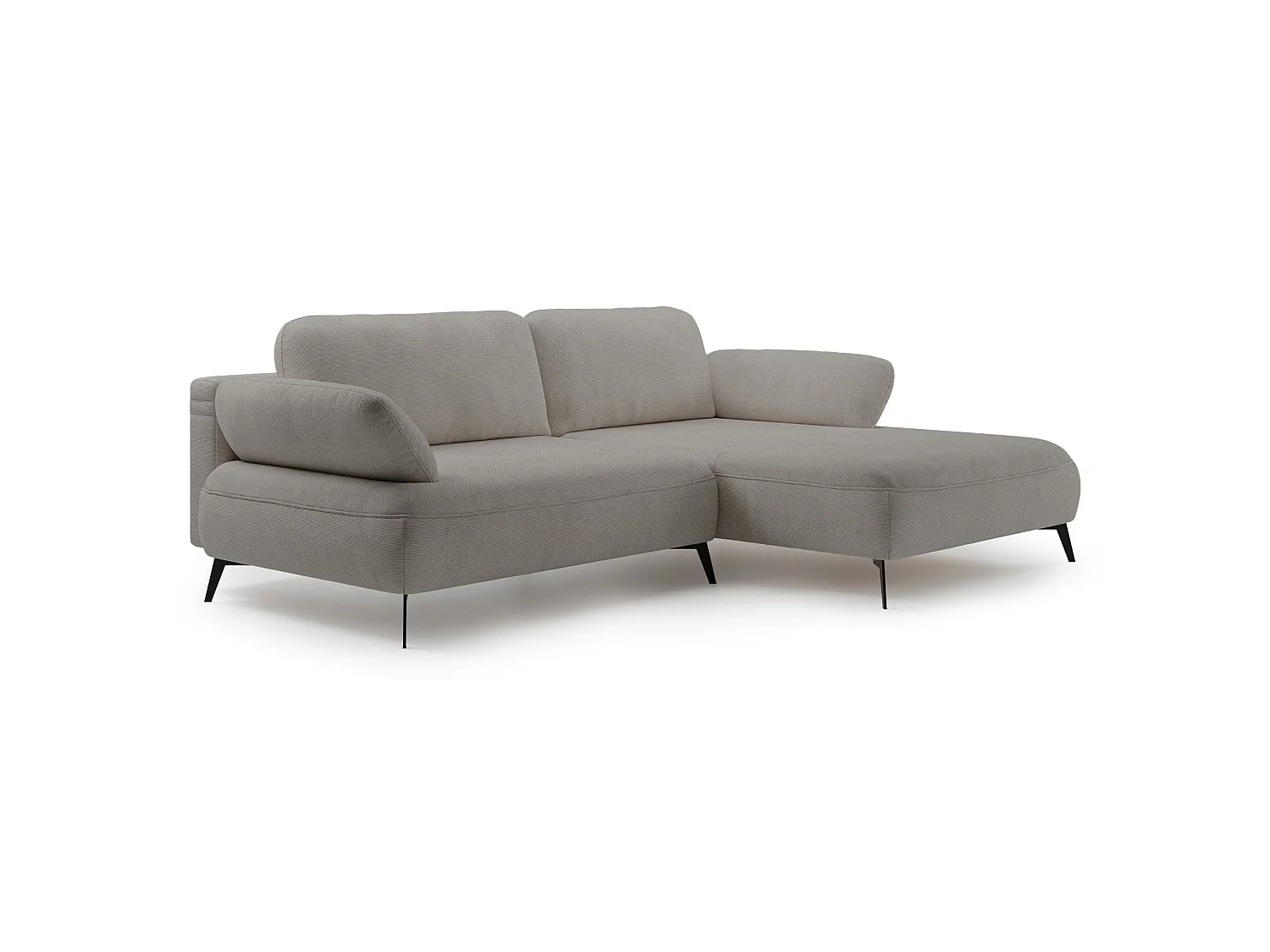 Ecksofa mit Schlaffunktion – Bettkasten – hydrophobe Chenille – rechtsseitig – Graubeige – AVOLLA