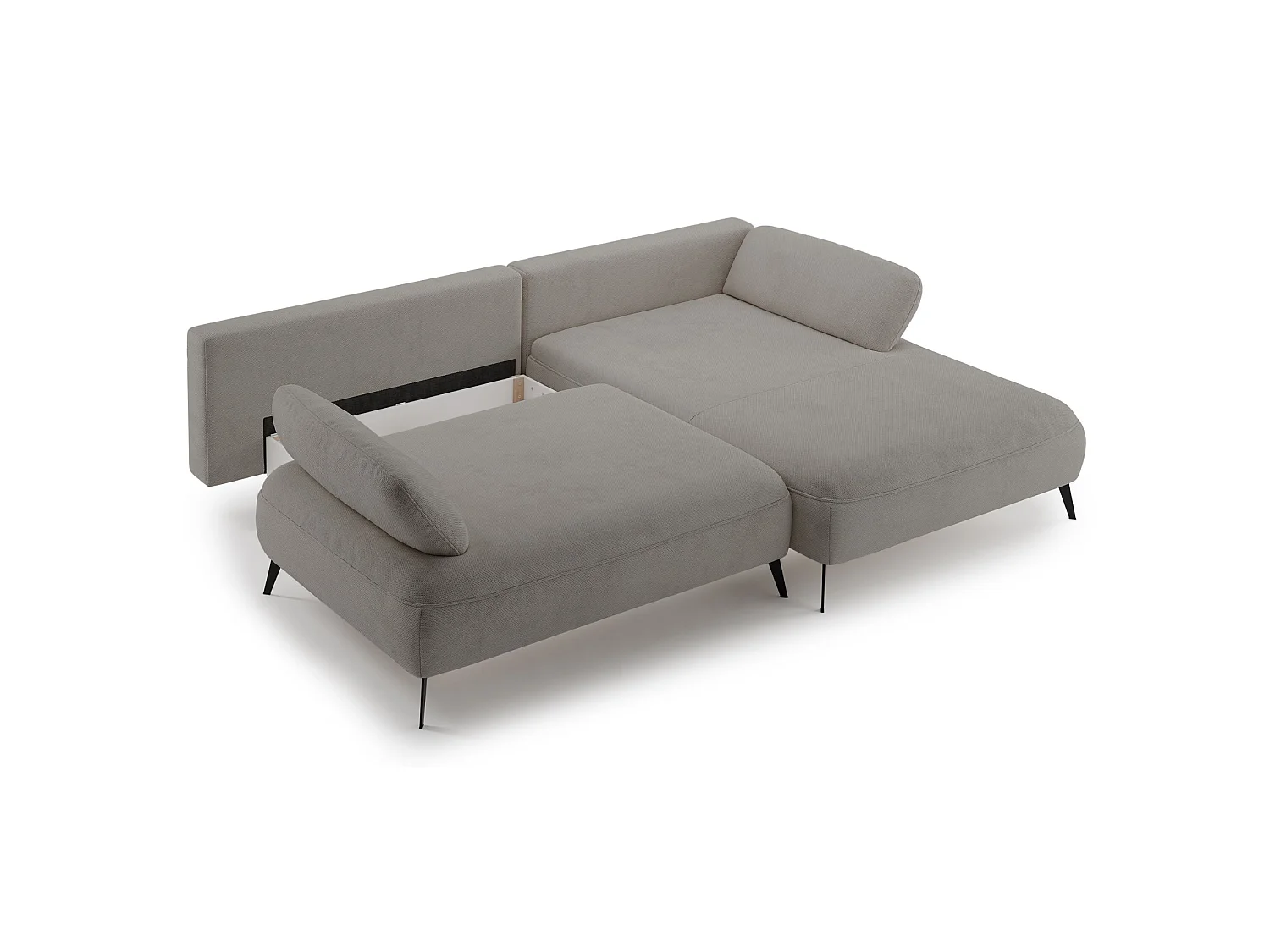 Ecksofa mit Schlaffunktion – Bettkasten – hydrophobe Chenille – rechtsseitig – Graubeige – AVOLLA