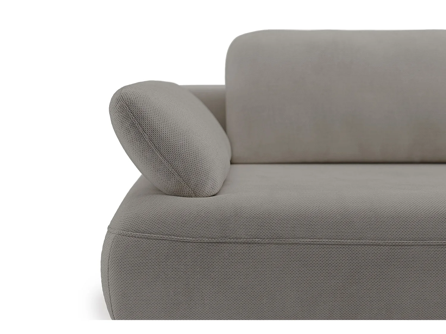 Ecksofa mit Schlaffunktion – Bettkasten – hydrophobe Chenille – rechtsseitig – Graubeige – AVOLLA
