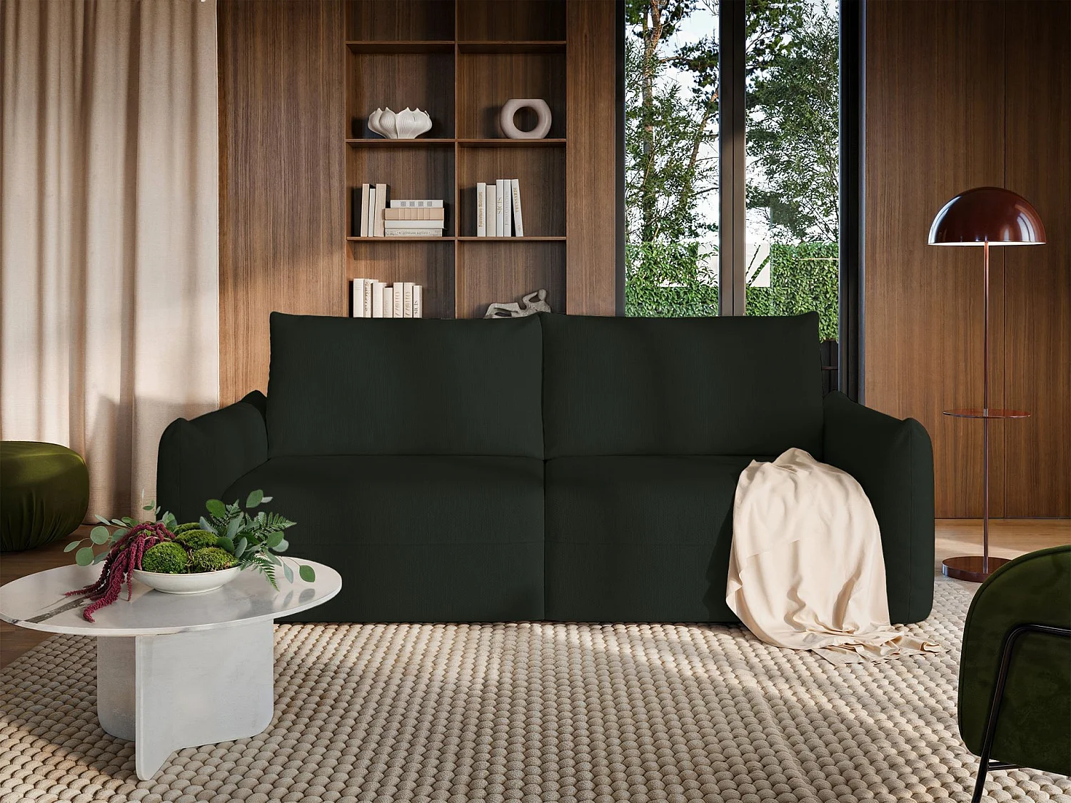Canapé convertible 3 places – tissu chenille – vert – THEOLLA