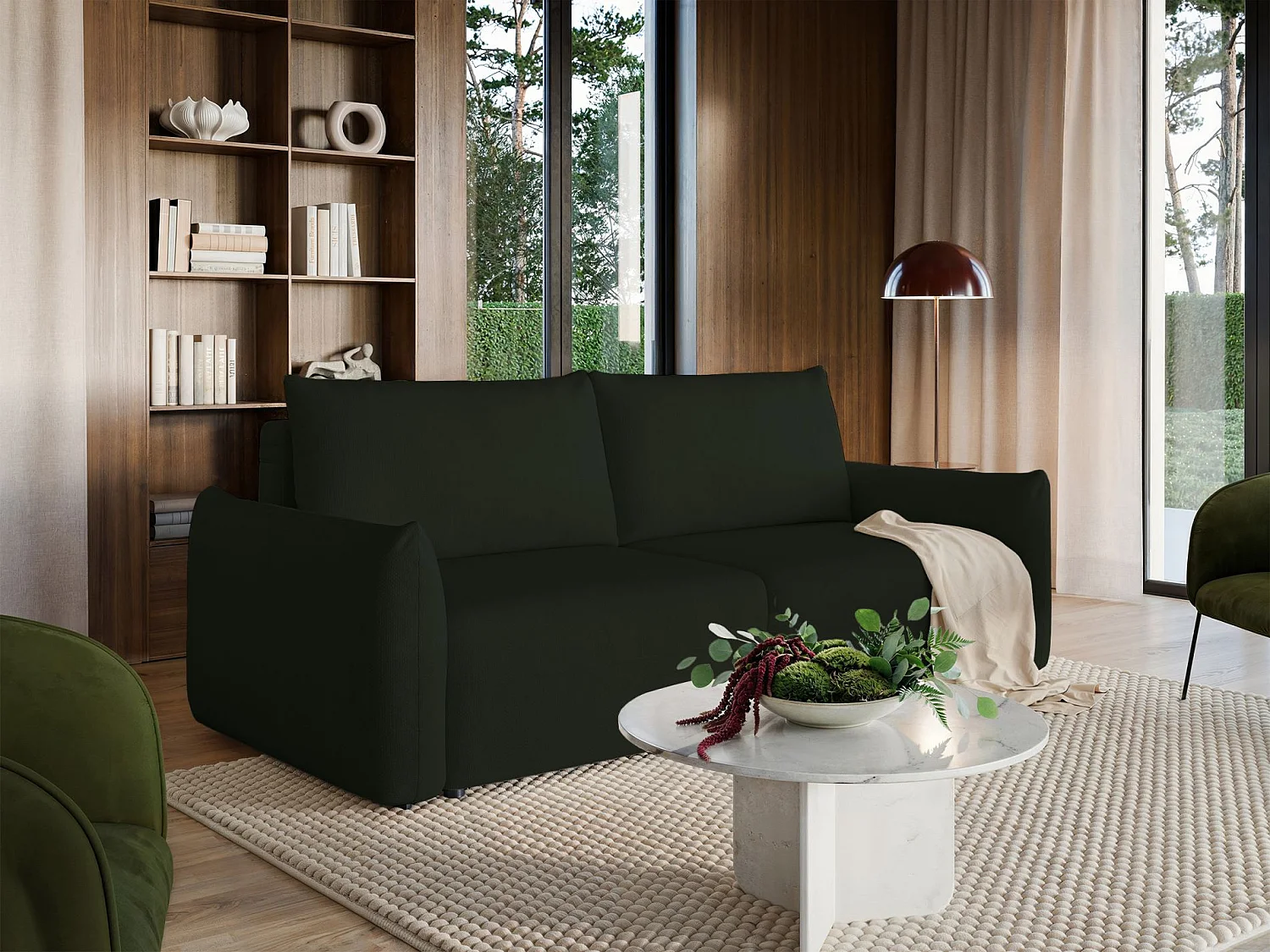 Canapé convertible 3 places – tissu chenille – vert – THEOLLA