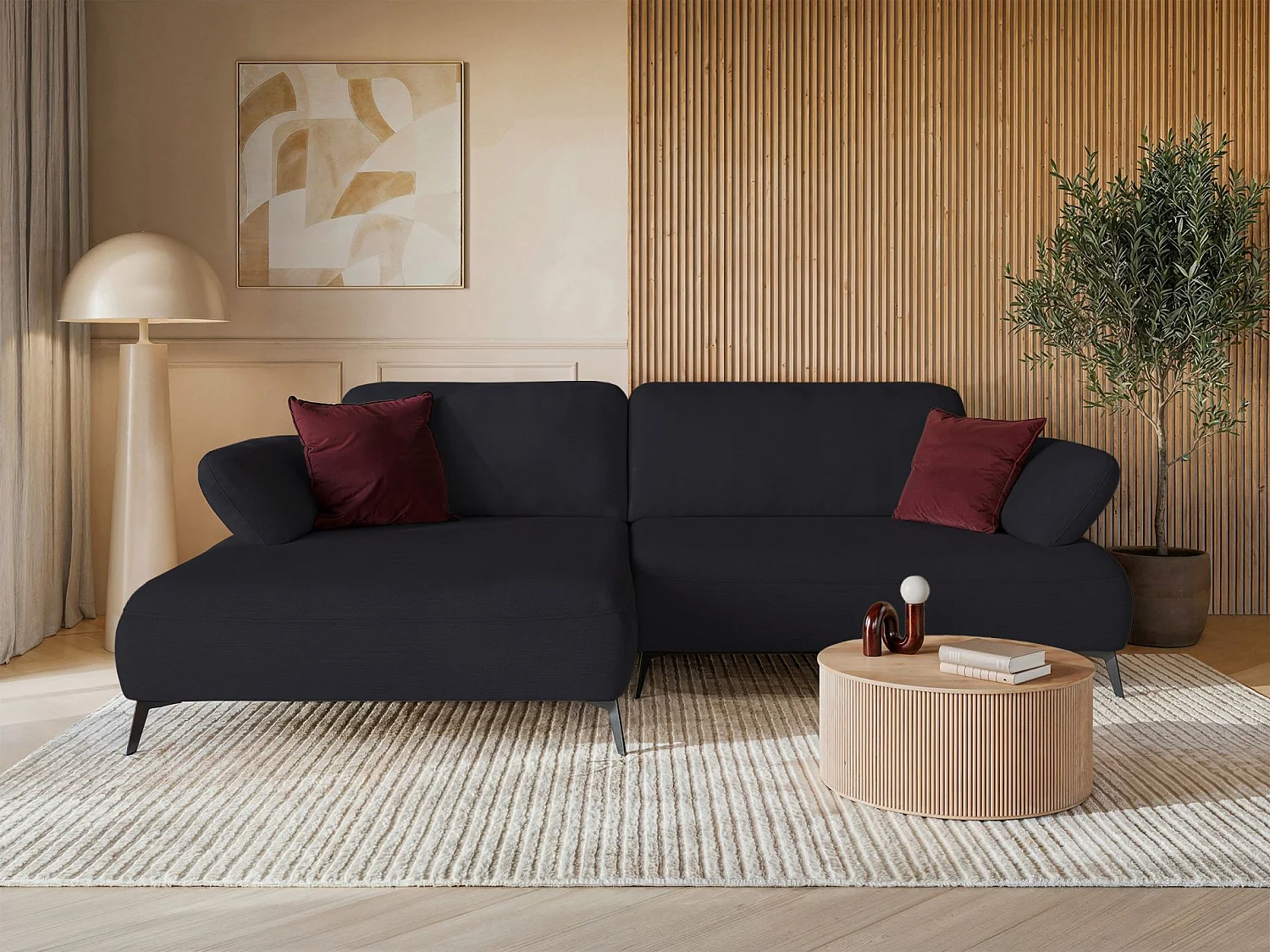 Canapé d’angle convertible – coffre de rangement – chenille hydrofuge – côté gauche – Anthracite – AVOLLA