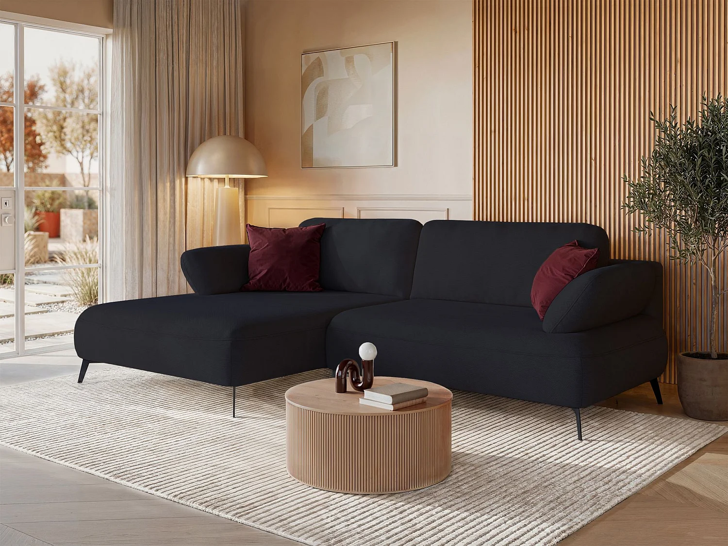 Canapé d’angle convertible – coffre de rangement – chenille hydrofuge – côté gauche – Anthracite – AVOLLA