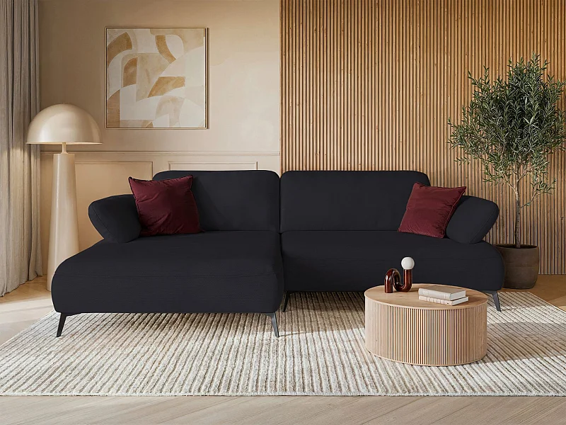 Canapé d’angle convertible – coffre de rangement – chenille hydrofuge – côté gauche – Anthracite – AVOLLA