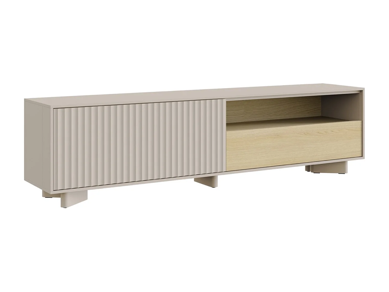 TV-Lowboard mit Schublade und geriffelter Front Kaschmirgrau / Eichenholzoptik – 175 cm – DISTRIA