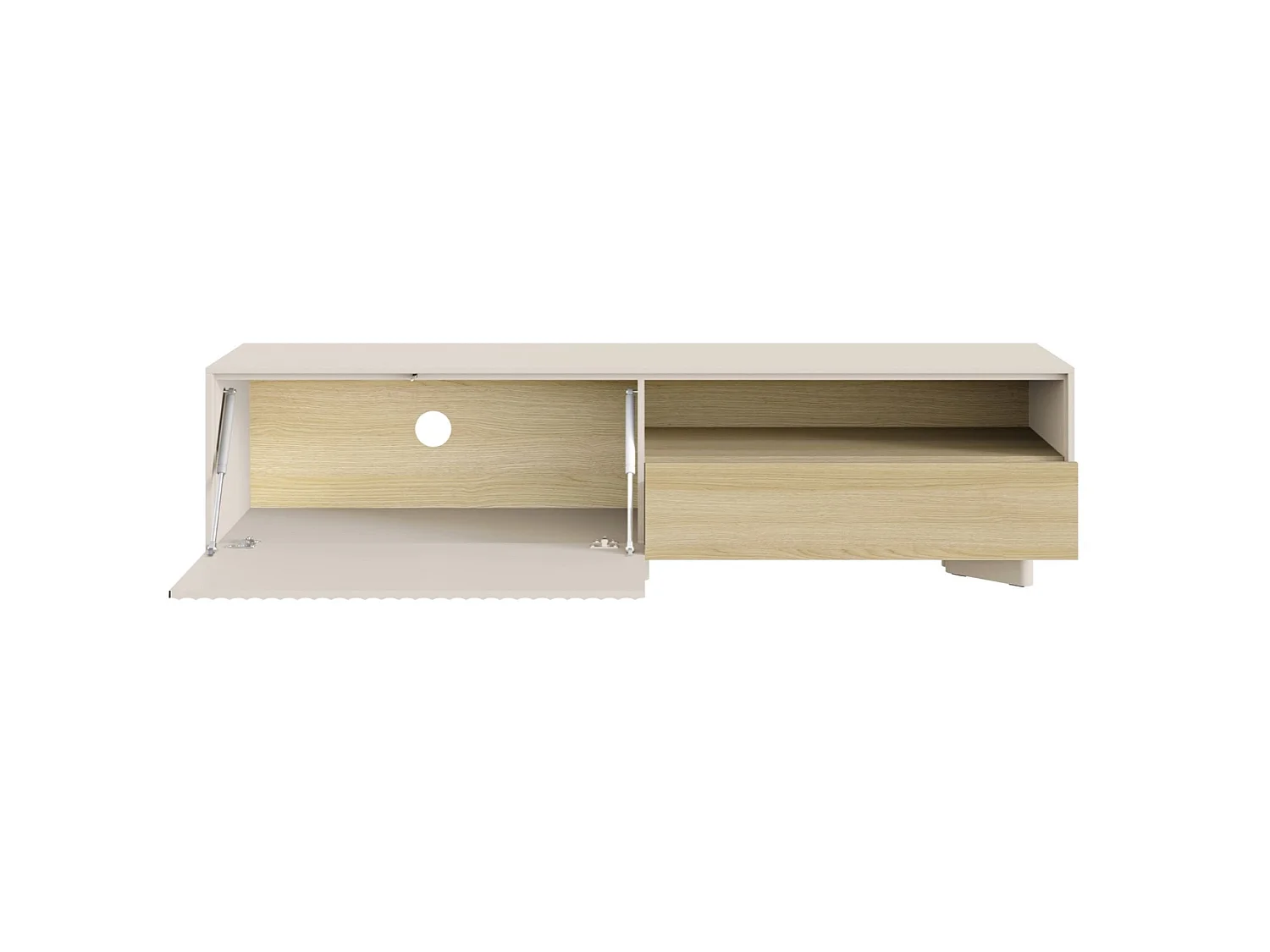Meuble TV avec tiroir et façade rainurée – 175 cm – gris cachemire / aspect chêne – DISTRIA