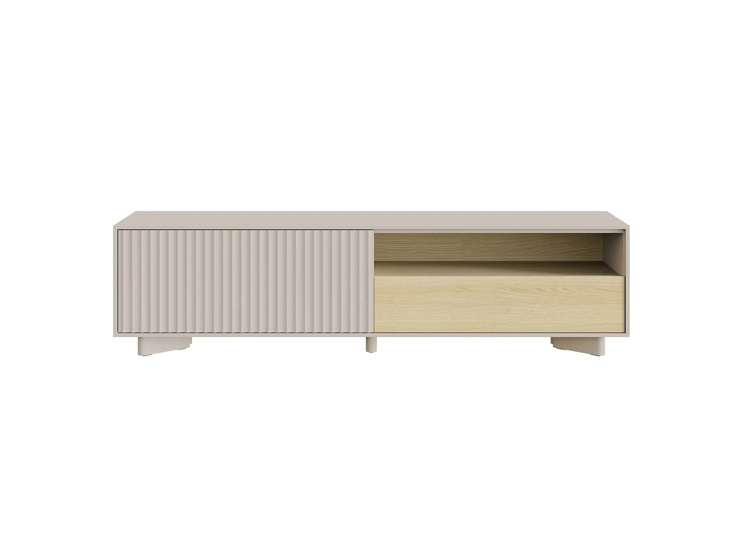 Meuble TV avec tiroir et façade rainurée – 175 cm – gris cachemire / aspect chêne – DISTRIA