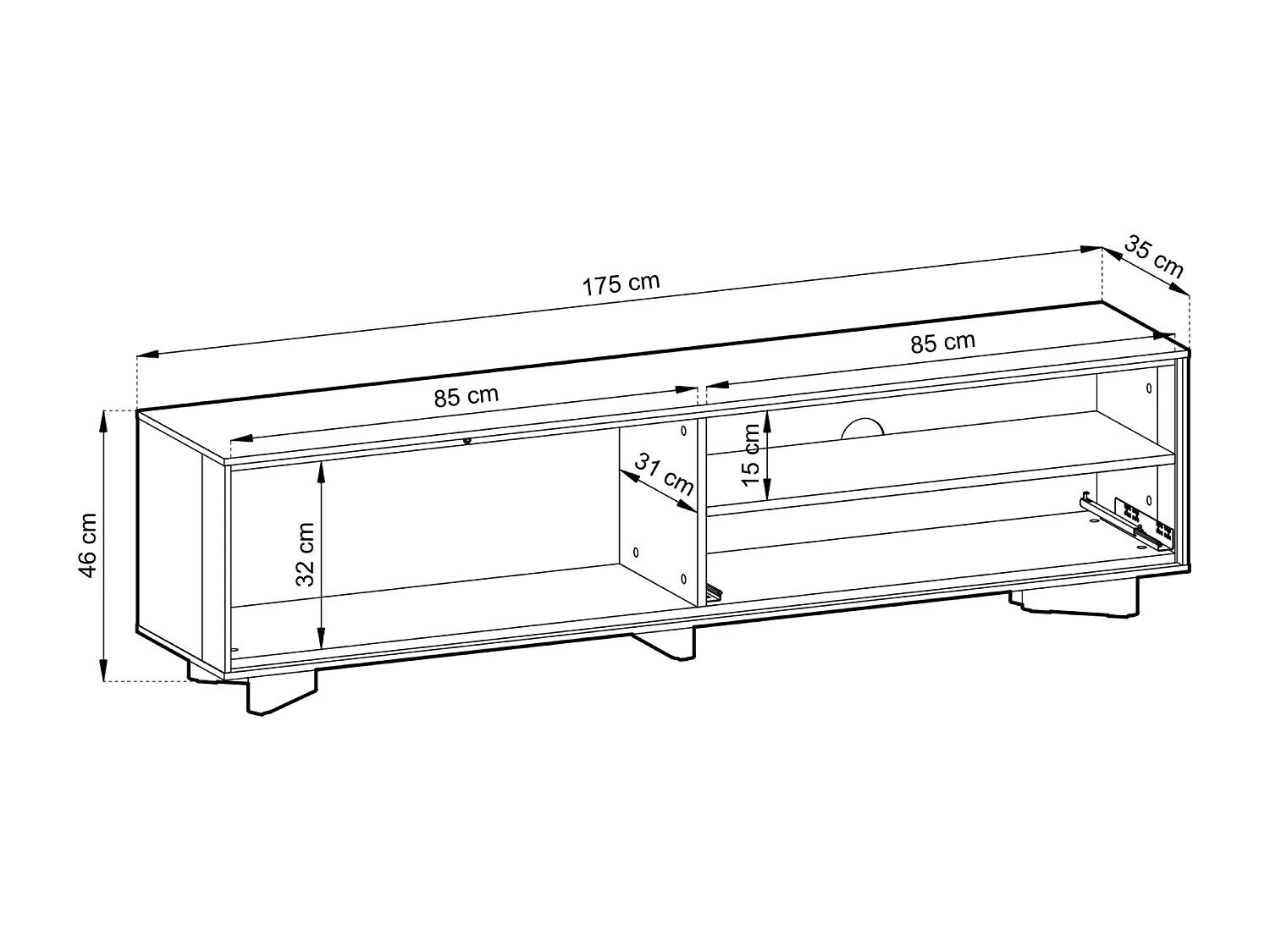 Meuble TV avec tiroir et façade rainurée – 175 cm – gris cachemire / aspect chêne – DISTRIA