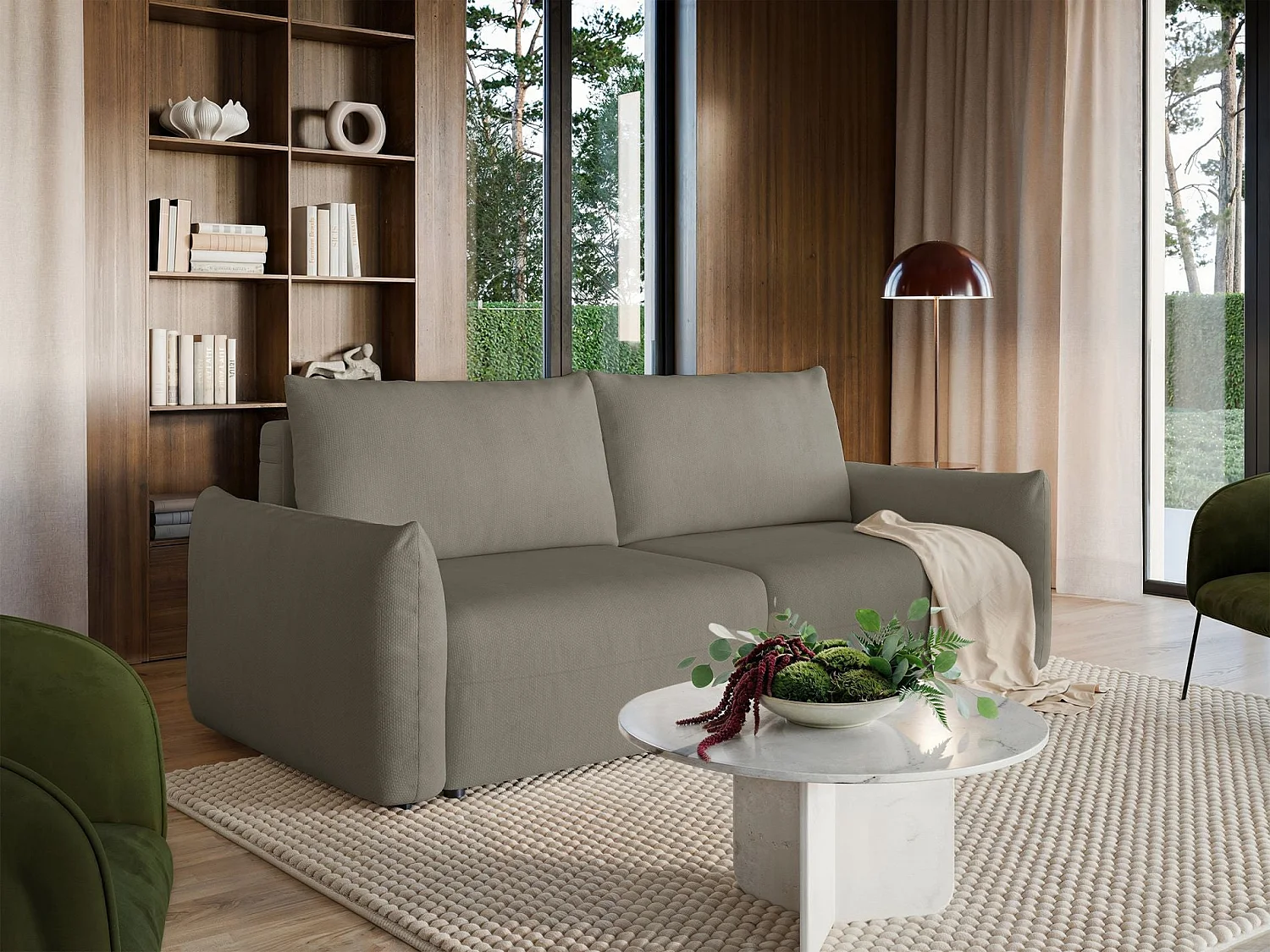 3-zits slaapbank – chenille – opbergruimte – Beige – THEOLLA
