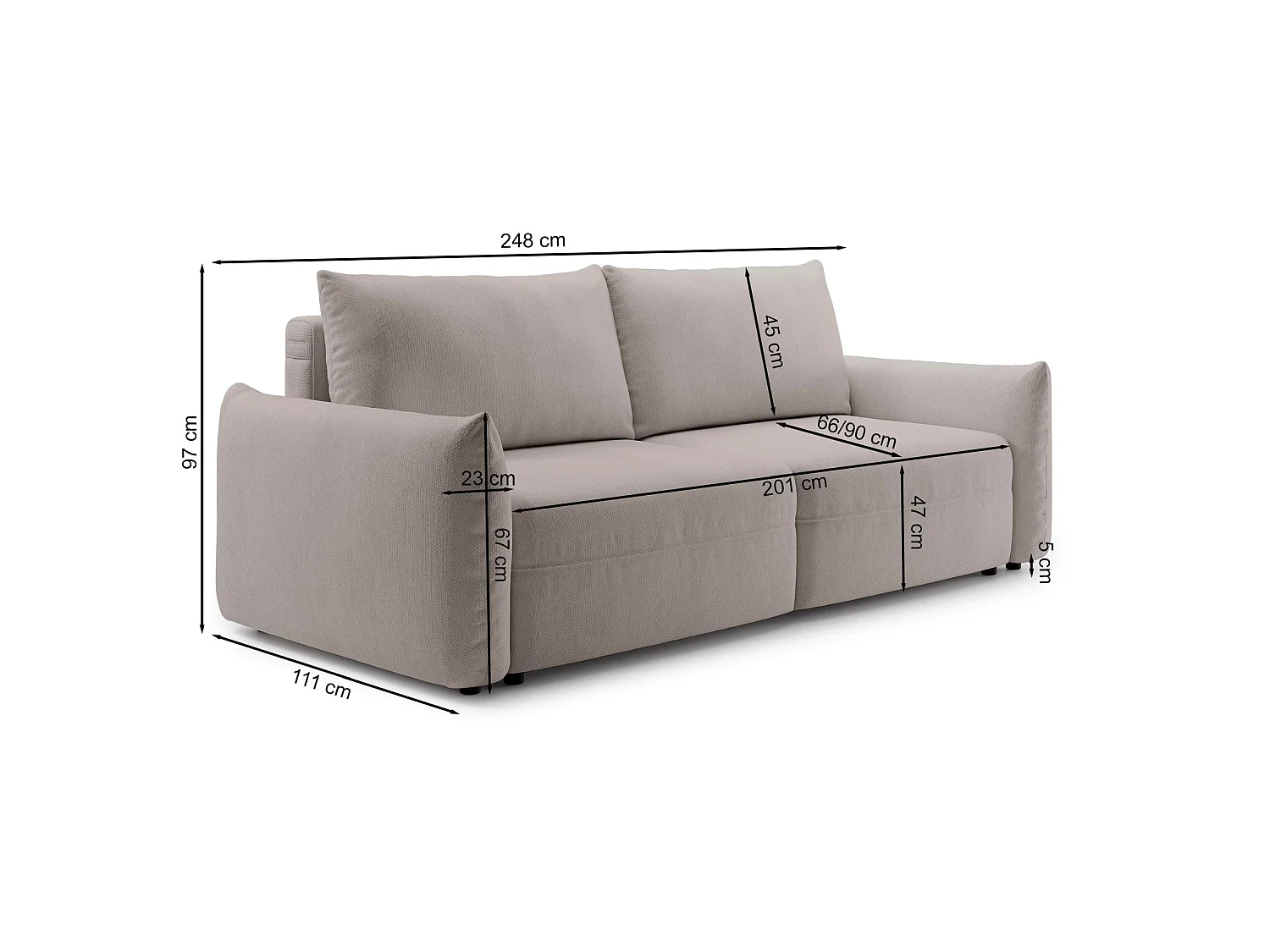 3-zits slaapbank – chenille – opbergruimte – Beige – THEOLLA