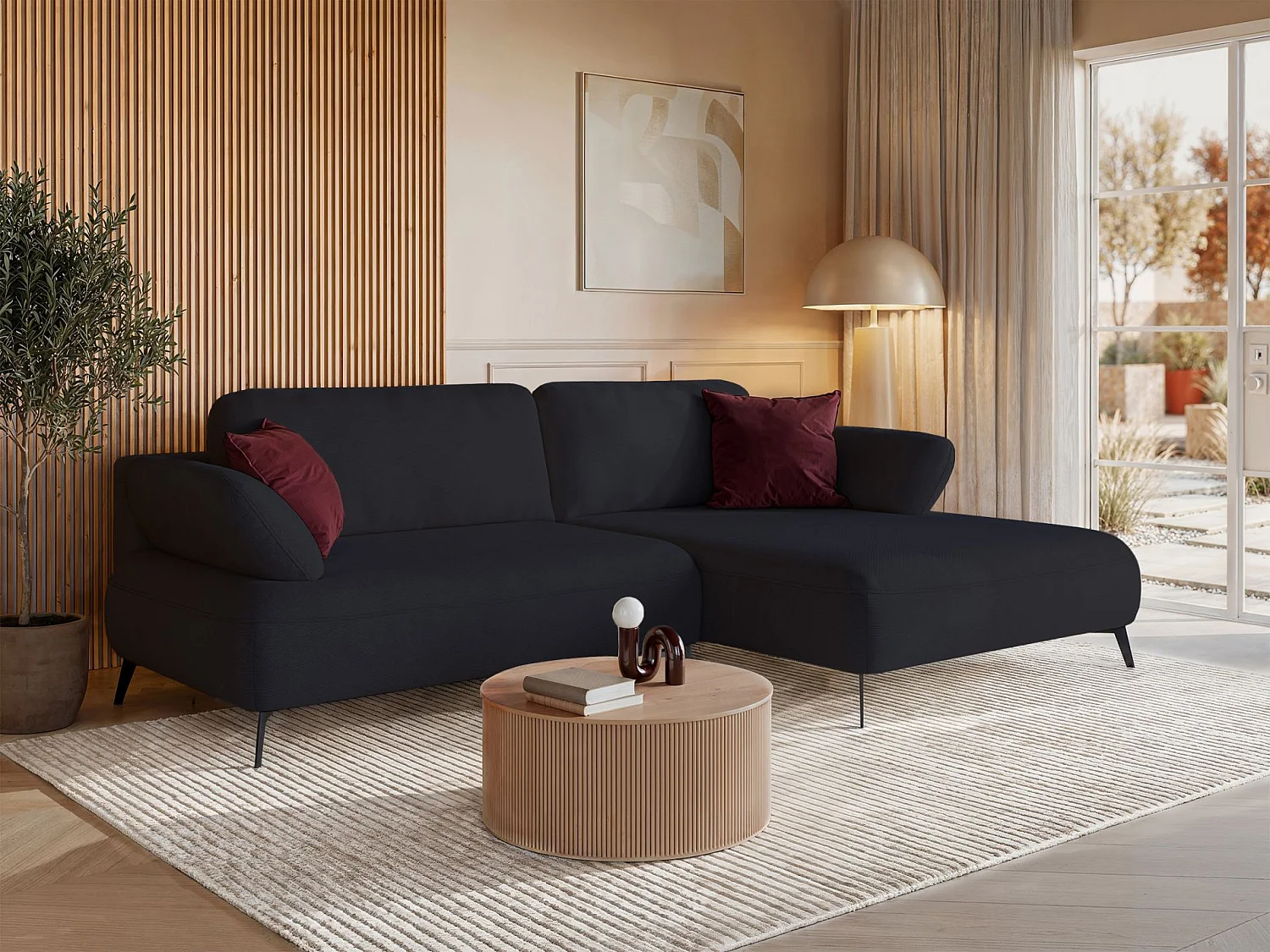 Canapé d’angle convertible – coffre de rangement – chenille hydrofuge – côté droit – Anthracite – AVOLLA