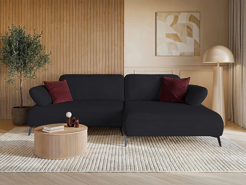 Canapé d’angle convertible – coffre de rangement – chenille hydrofuge – côté droit – Anthracite – AVOLLA