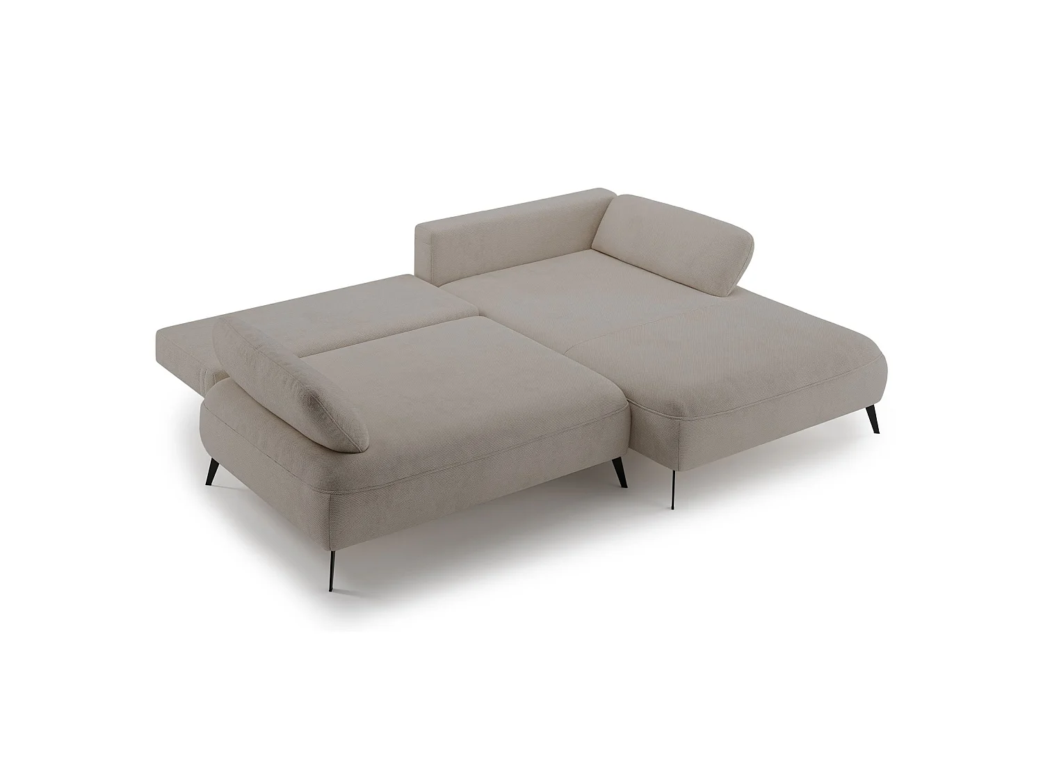 Ecksofa mit Schlaffunktion – Bettkasten – hydrophobe Chenille – rechtsseitig – Beige – AVOLLA