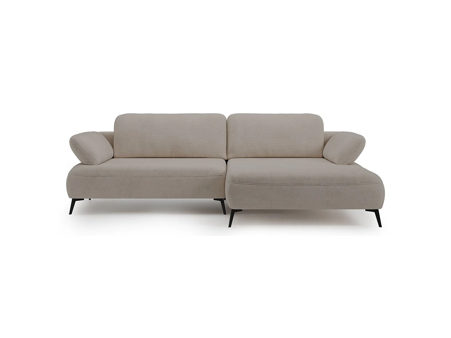 Ecksofa mit Schlaffunktion – Bettkasten – hydrophobe Chenille – rechtsseitig – Beige – AVOLLA