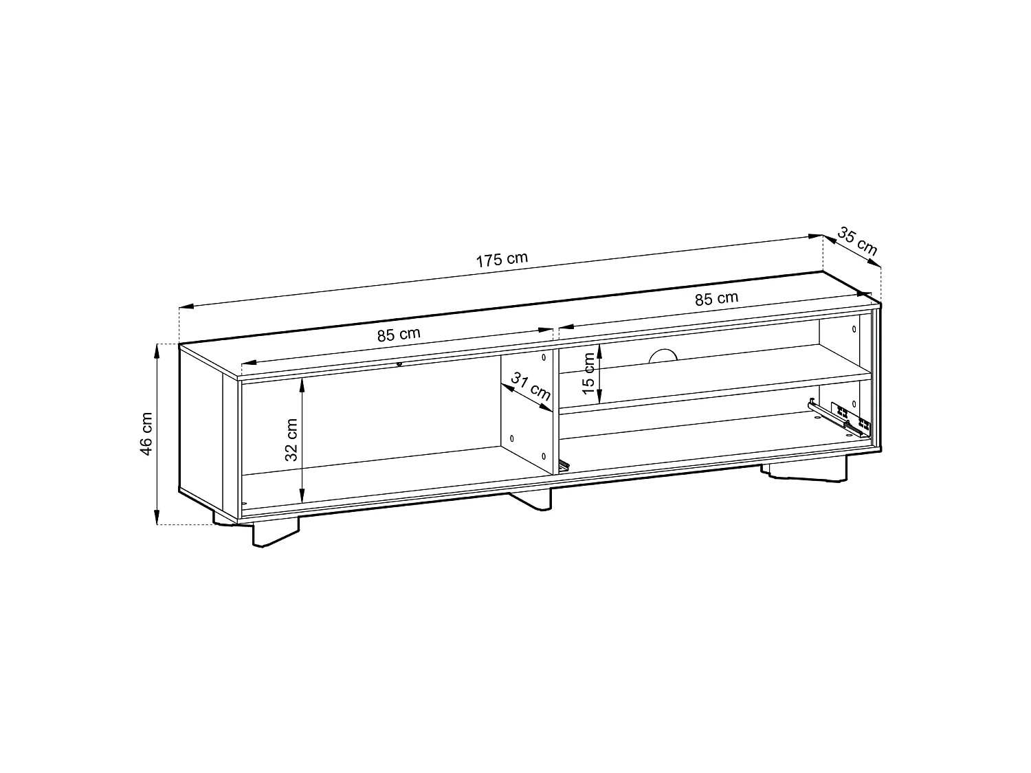 Meuble TV avec tiroir – 175 cm – gris cachemire / aspect chêne – DISTRIA