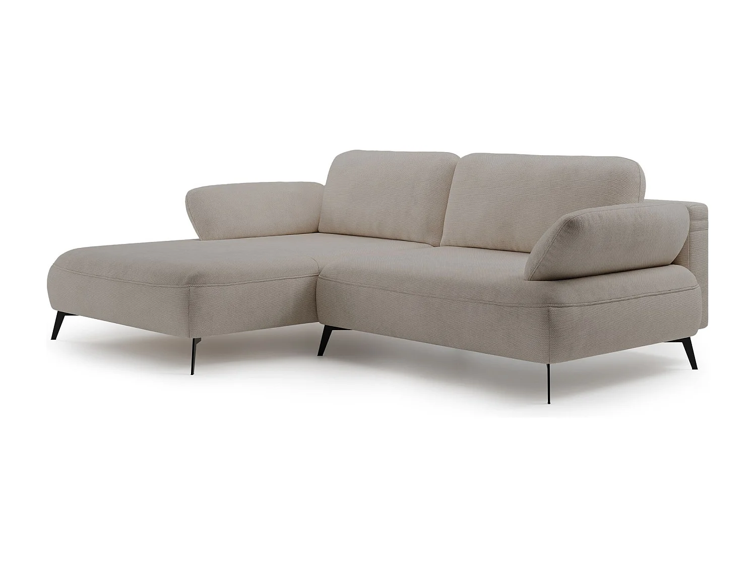 Canapé d’angle convertible – coffre de rangement – chenille hydrofuge – côté gauche – beige – AVOLLA