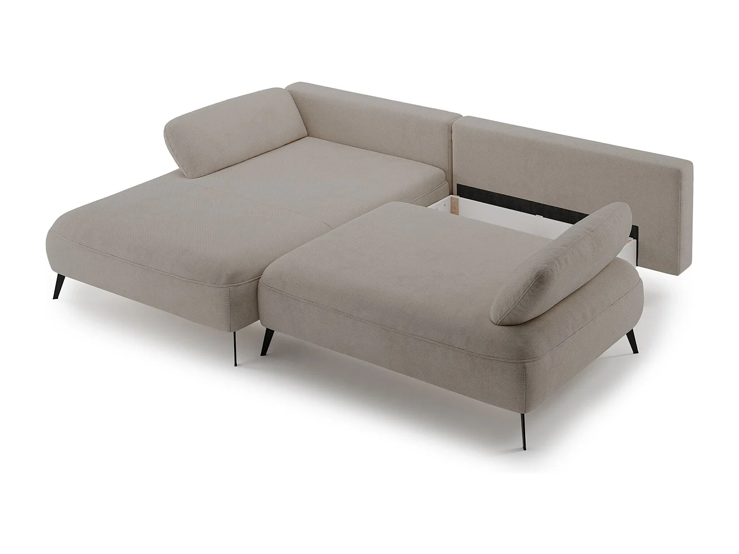 Canapé d’angle convertible – coffre de rangement – chenille hydrofuge – côté gauche – beige – AVOLLA