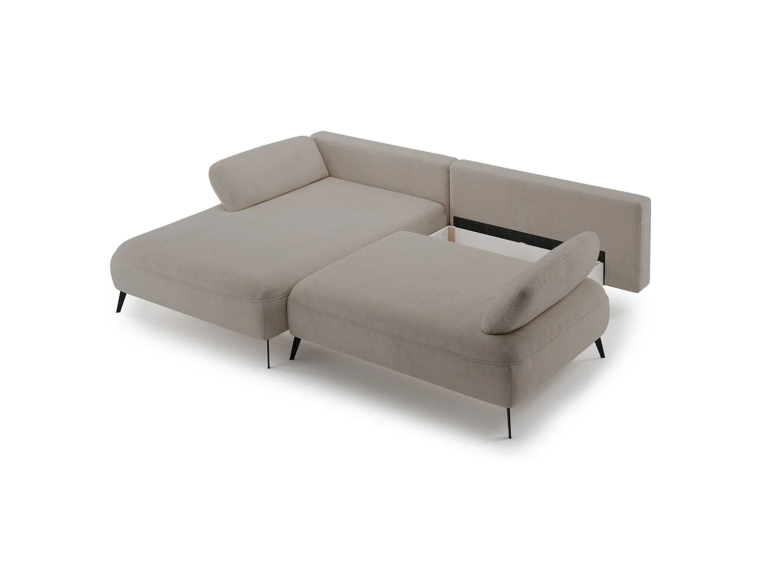 Ecksofa mit Schlaffunktion – Bettkasten – hydrophobe Chenille – linksseitig – Beige – AVOLLA