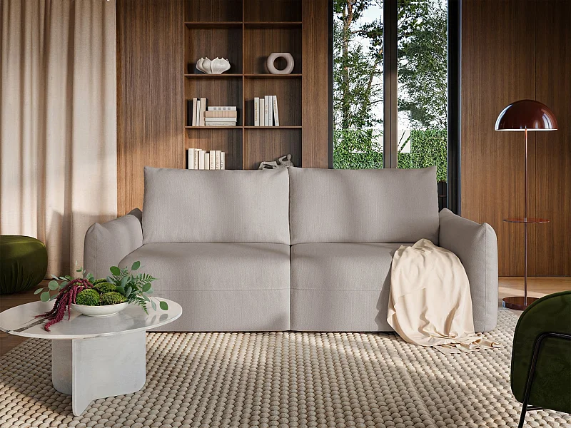 Canapé convertible 3 places – tissu chenille – beige clair – THEOLLA