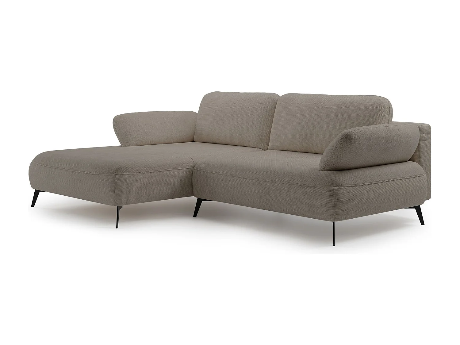 Canapé d’angle convertible – coffre de rangement – chenille hydrofuge – côté gauche – beige foncé – AVOLLA