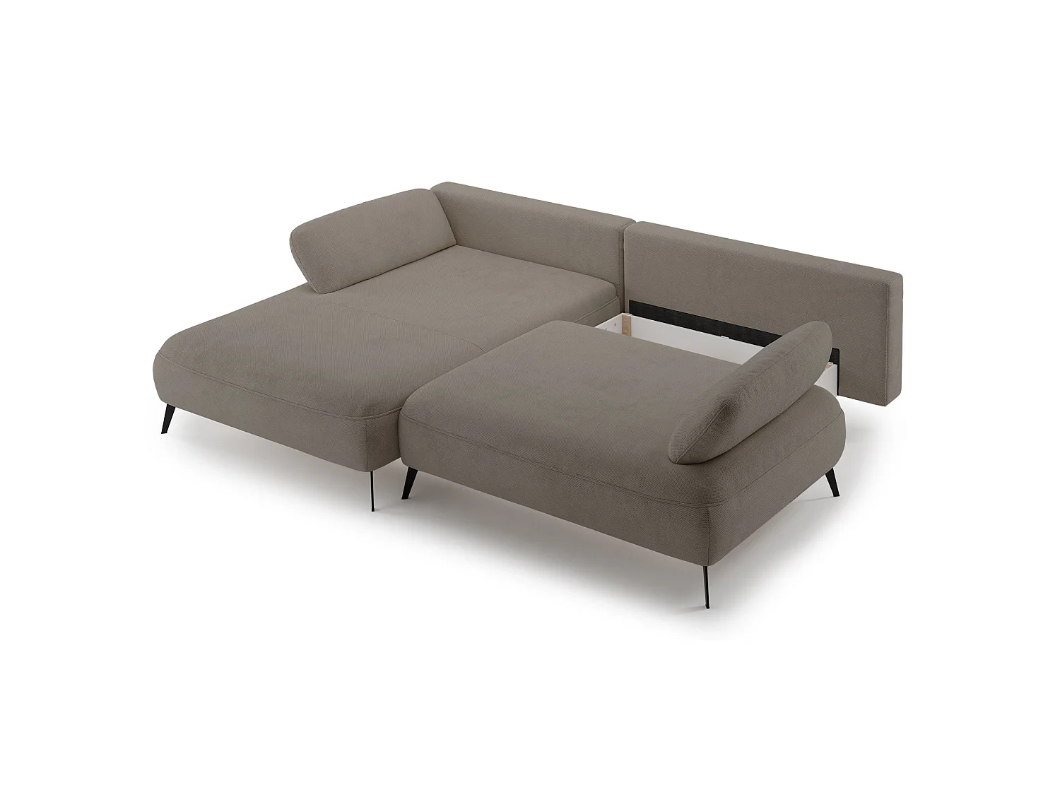 Ecksofa mit Schlaffunktion – Bettkasten – hydrophobe Chenille – linksseitig – Dunkelbeige – AVOLLA