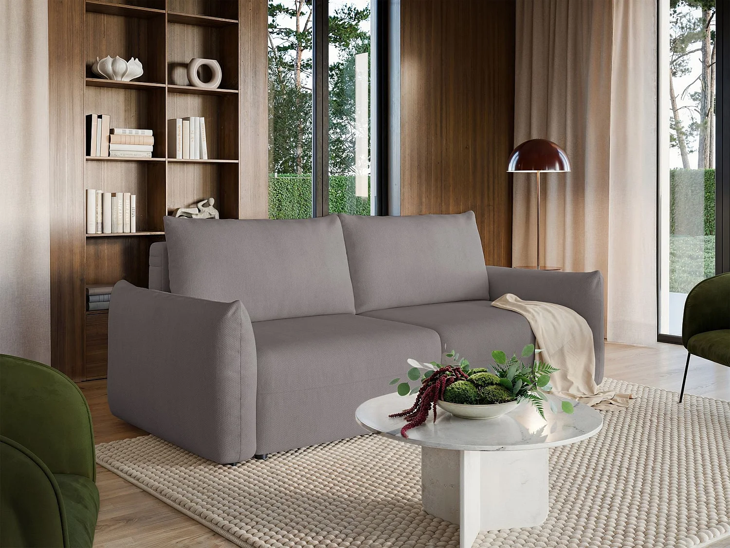 3-zits slaapbank – chenille – opbergruimte – Grijsbeige – THEOLLA
