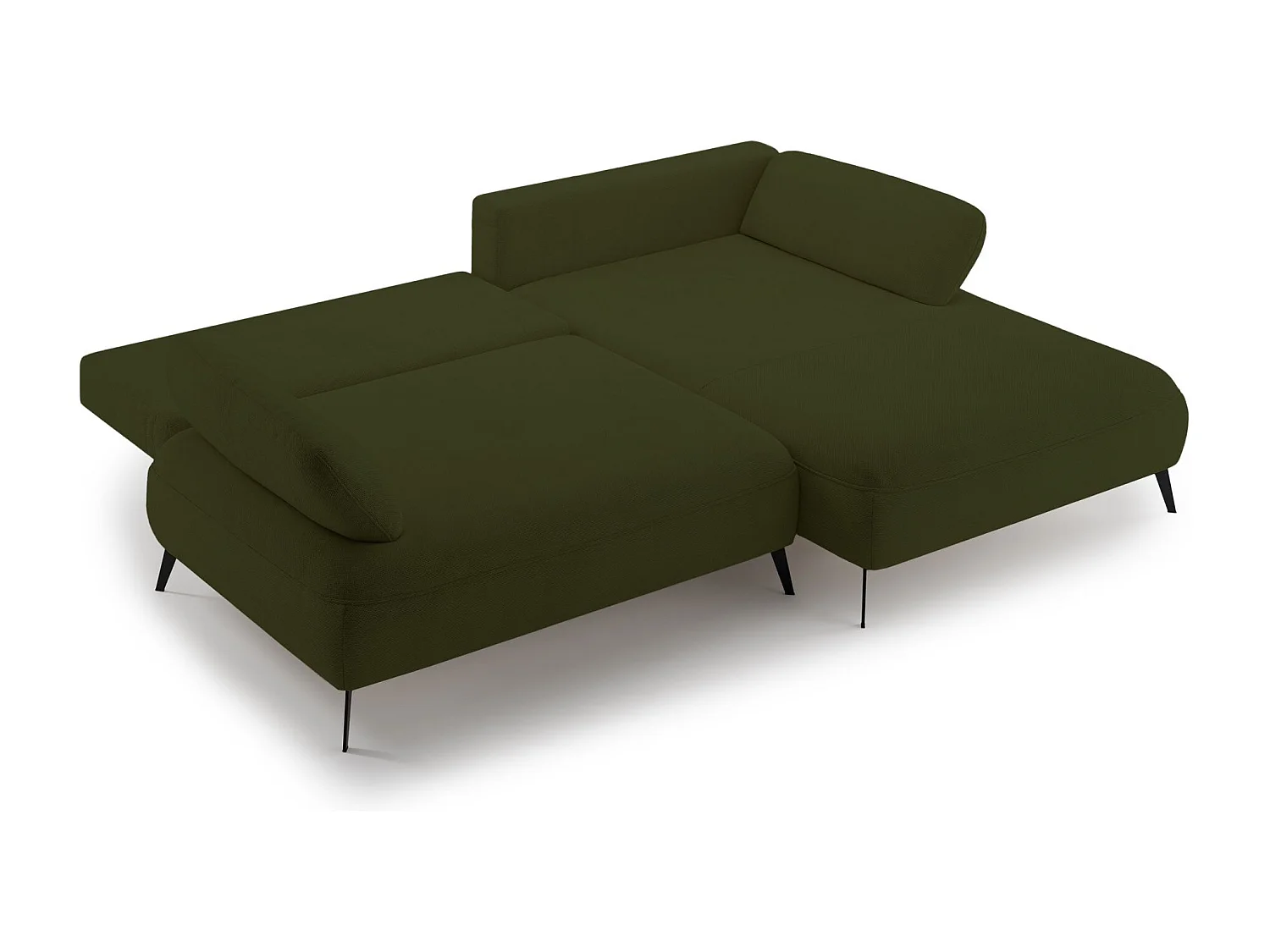 Canapé d’angle convertible – coffre de rangement – chenille hydrofuge – côté droit – vert olive – AVOLLA