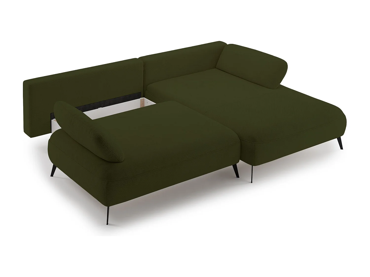 Canapé d’angle convertible – coffre de rangement – chenille hydrofuge – côté droit – vert olive – AVOLLA