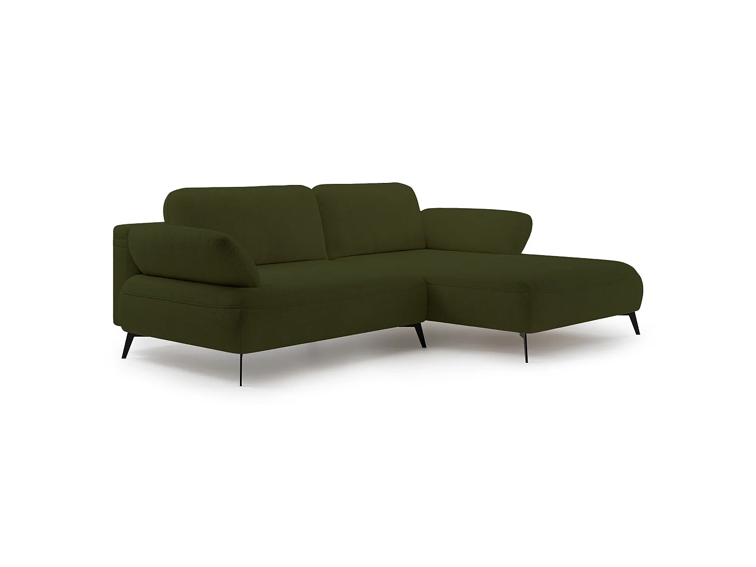 Ecksofa mit Schlaffunktion – Bettkasten – hydrophobe Chenille – rechtsseitig – Olivgrün – AVOLLA