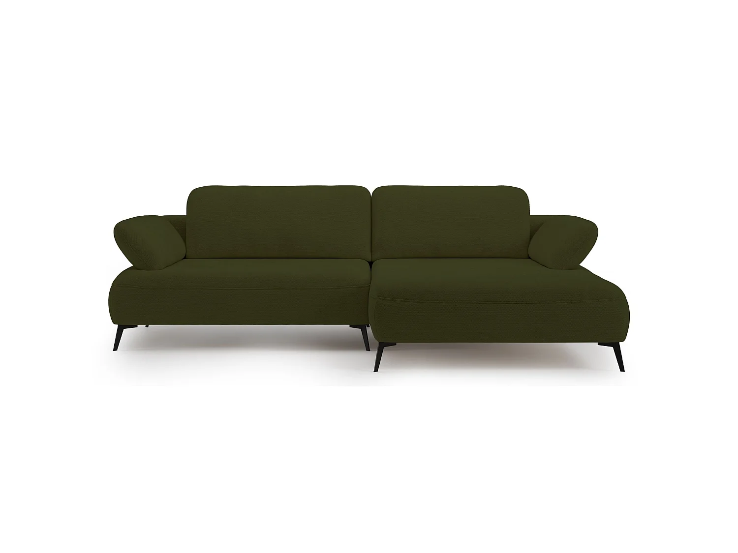 Ecksofa mit Schlaffunktion – Bettkasten – hydrophobe Chenille – rechtsseitig – Olivgrün – AVOLLA