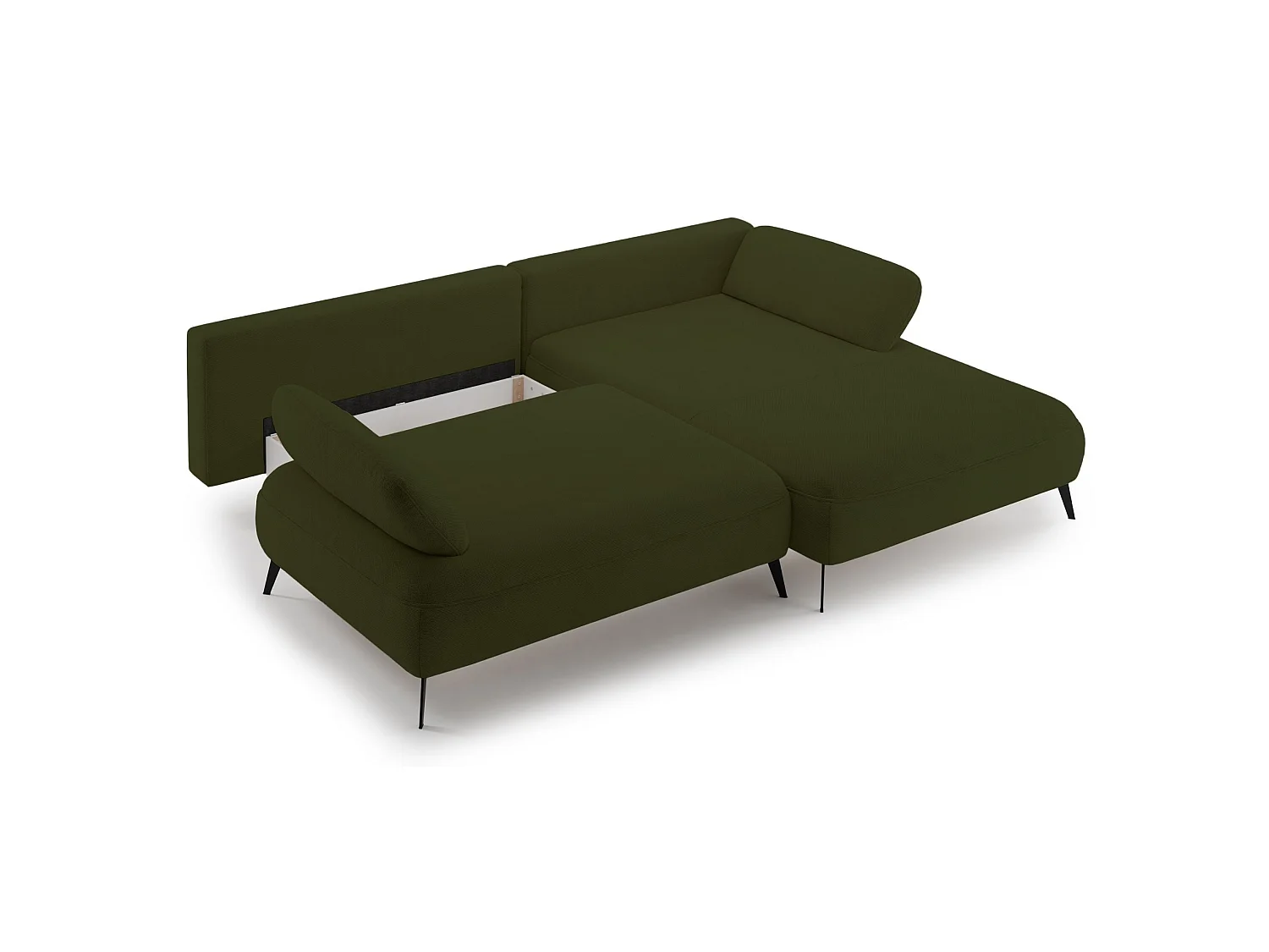 Ecksofa mit Schlaffunktion – Bettkasten – hydrophobe Chenille – rechtsseitig – Olivgrün – AVOLLA