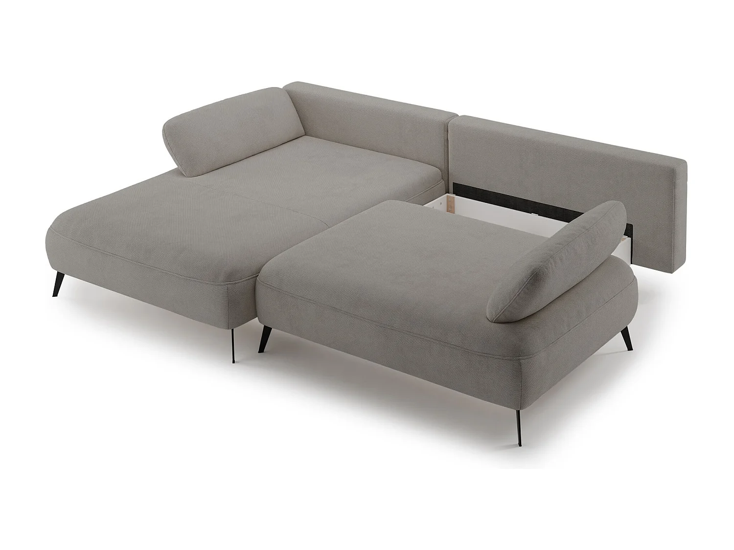 Canapé d’angle convertible – coffre de rangement – chenille hydrofuge – côté gauche – gris beige – AVOLLA