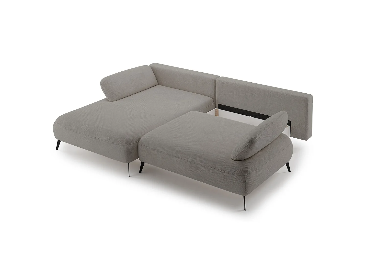 Ecksofa mit Schlaffunktion – Bettkasten – hydrophobe Chenille – linksseitig – Graubeige – AVOLLA