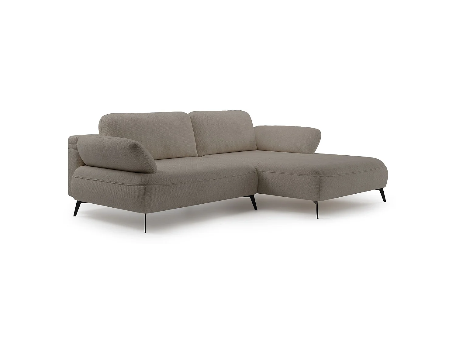 Ecksofa mit Schlaffunktion – Bettkasten – hydrophobe Chenille – rechtsseitig – Dunkelbeige – AVOLLA