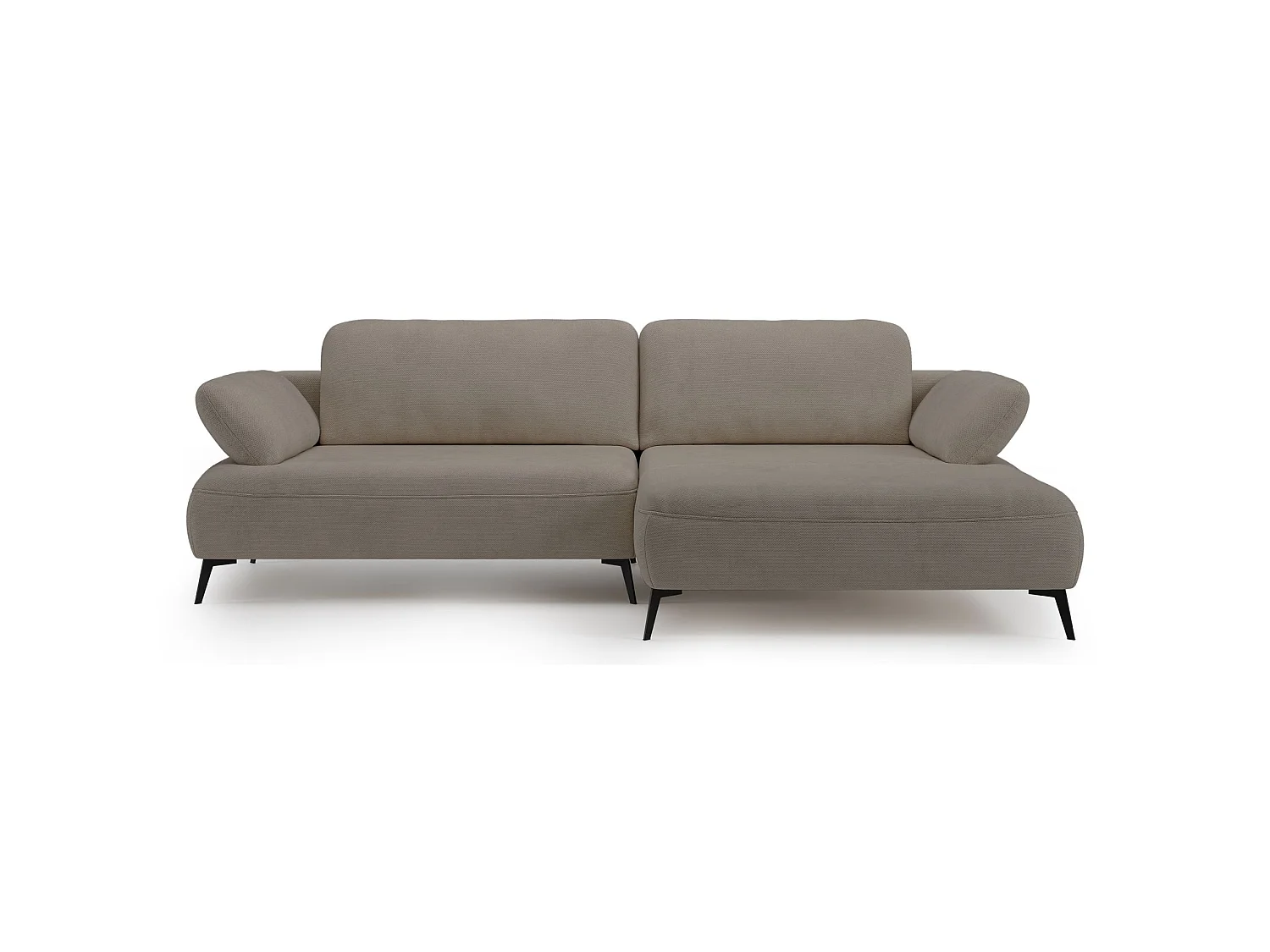 Ecksofa mit Schlaffunktion – Bettkasten – hydrophobe Chenille – rechtsseitig – Dunkelbeige – AVOLLA
