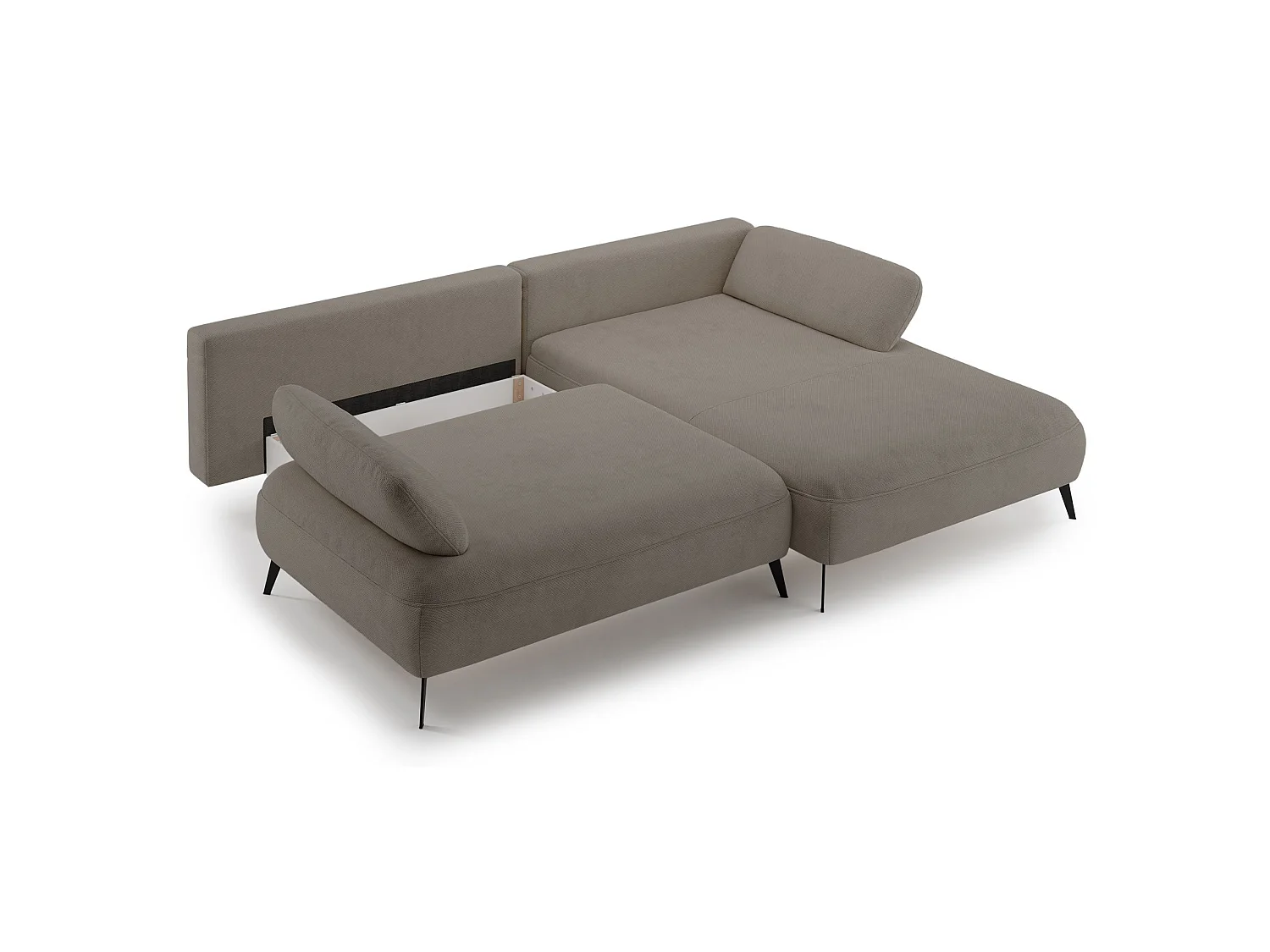 Ecksofa mit Schlaffunktion – Bettkasten – hydrophobe Chenille – rechtsseitig – Dunkelbeige – AVOLLA