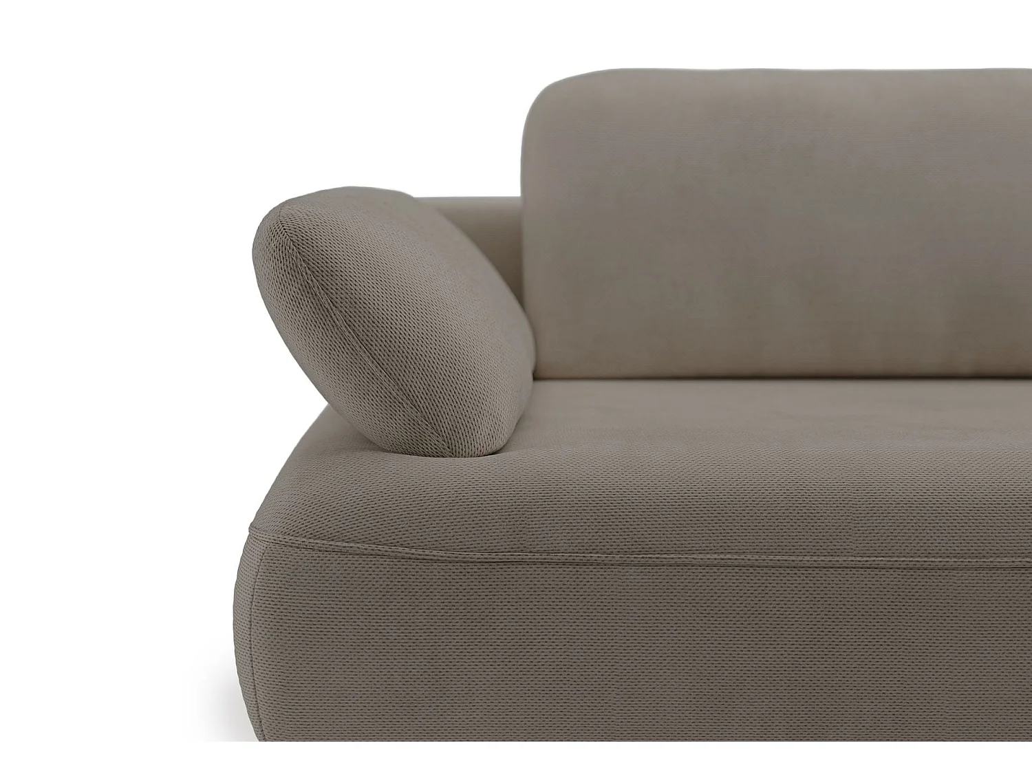 Ecksofa mit Schlaffunktion – Bettkasten – hydrophobe Chenille – rechtsseitig – Dunkelbeige – AVOLLA