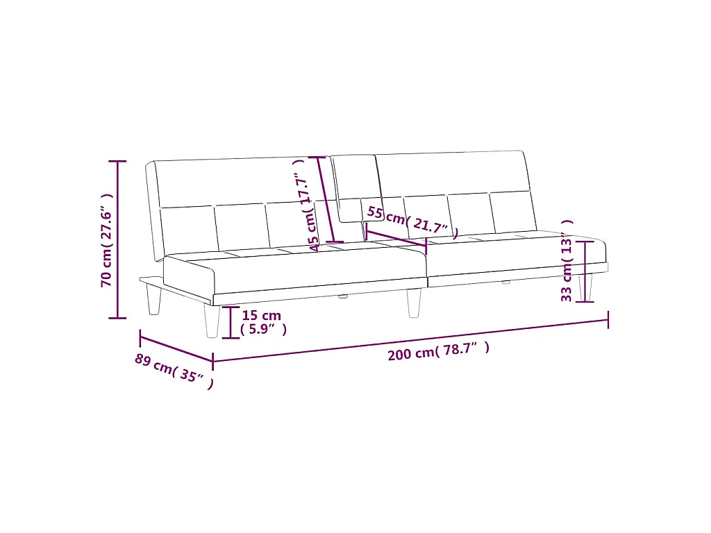 Slaapbank met bekerhouders stof lichtgrijs
